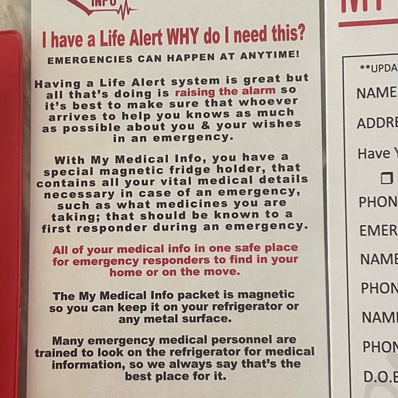 2 Pack. My Medical Info.Refrigerator Magnet. Information Card in Plastic Pouch - Picture 6 of 10